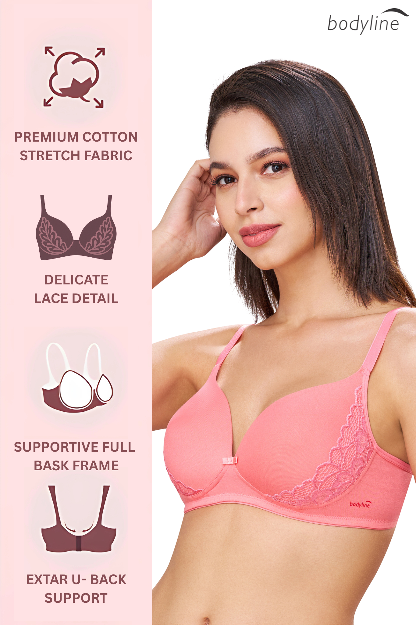 FELICITY | Lace Trim Everyday Seamless Lift – Lightly Padded, Non-Wired T-Shirt Bra